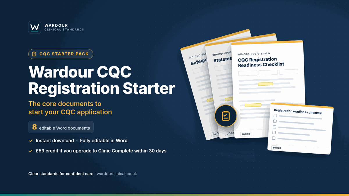 Wardour CQC Registration Starter cover: the core documents to start your CQC application, 8 editable Word documents